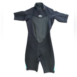 Rip Curl Black Wetsuit Dawn Patrol Short Sleeve 2mm Back Zip Springsuit kid 10